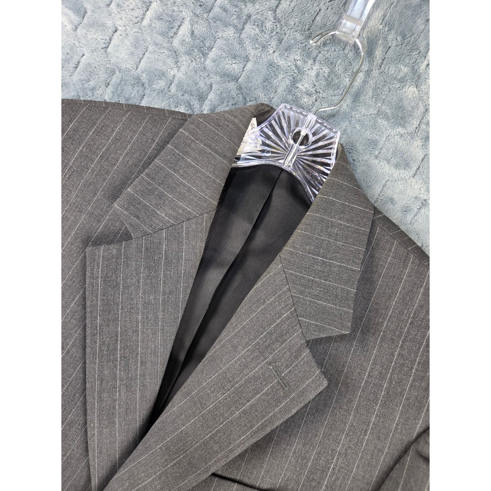Chaps Mens 38S Blazer Charcoal Grey Pinstripe 100% Wool Two Button Jacket